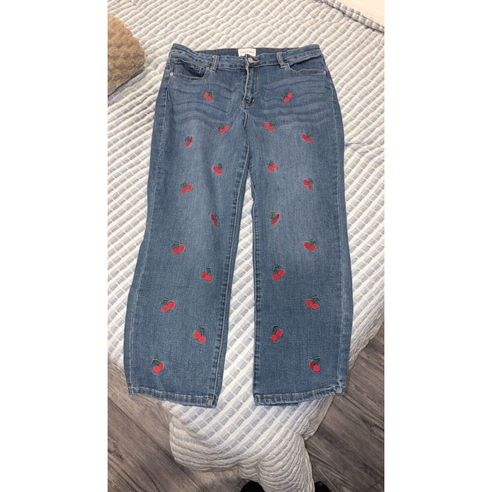 Poppy & Grace Cherry Embroidered Jeans Women’s 31 Stretch Denim